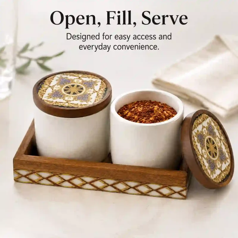 Vivo Wooden Spice Box-2 Compartment-Table (Set of 1)