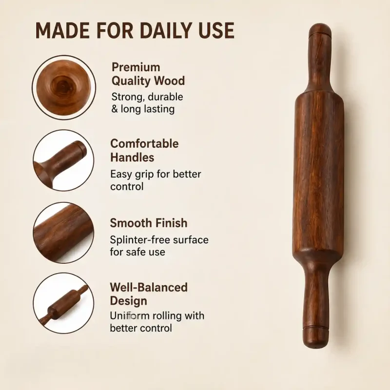 Export Quality Wooden Belan-Smooth Rolling Pin (Set of 1)