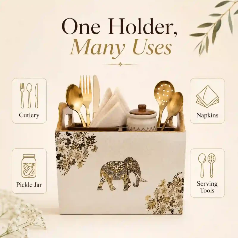 Modern 4 Compartment Cutlery Set-Stylish Holder (Set of 1)