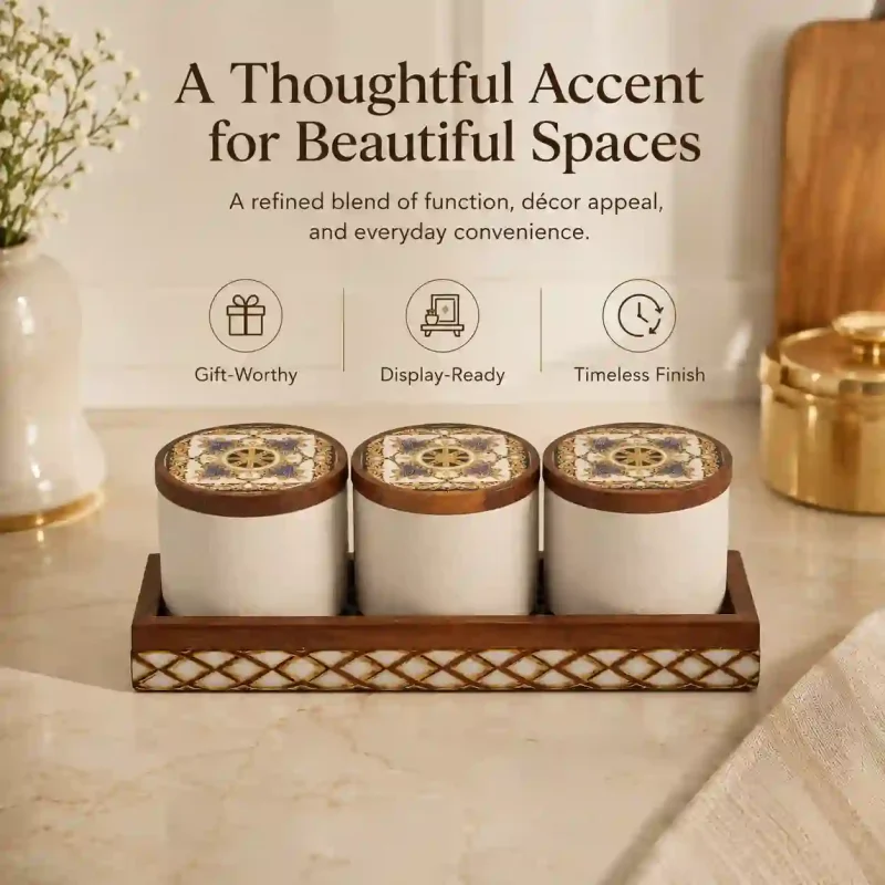 Multi-Purpose 3 Pieces Jar Set-with Organizer Tray (Set of 1)