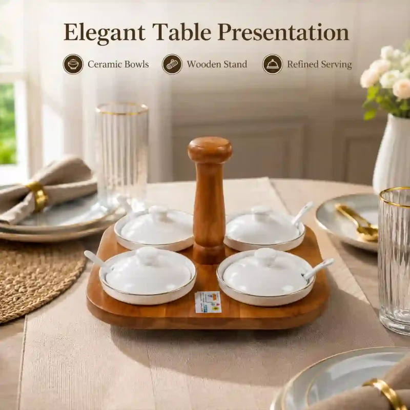 Revolving Pickle Set - 4 Pcs with Wooden Stand (Set of 1)