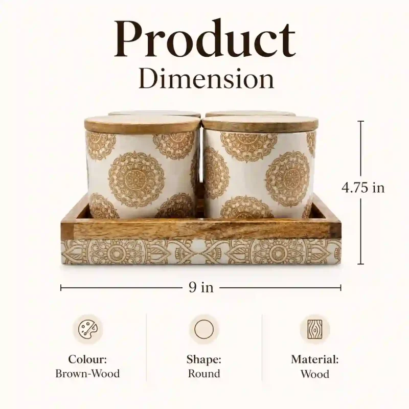 Natural Wood Jar 4 Pieces-Airtight Storage (Set of 1)
