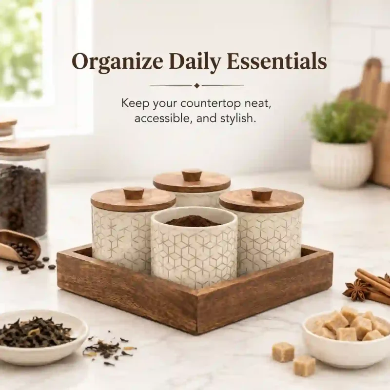 Daily Use Storage Jar Set-4 Pieces with Tray (Set of 1)