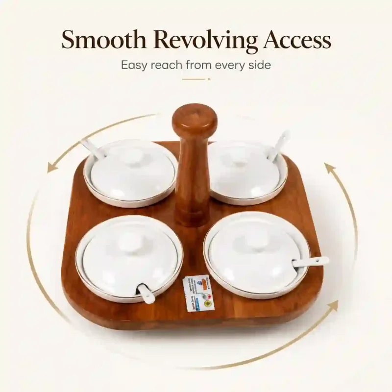 Revolving Pickle Set - 4 Pcs with Wooden Stand (Set of 1)