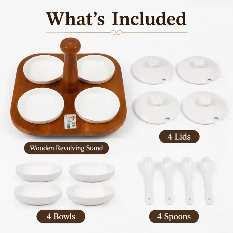 Revolving Pickle Set - 4 Pcs with Wooden Stand (Set of 1)