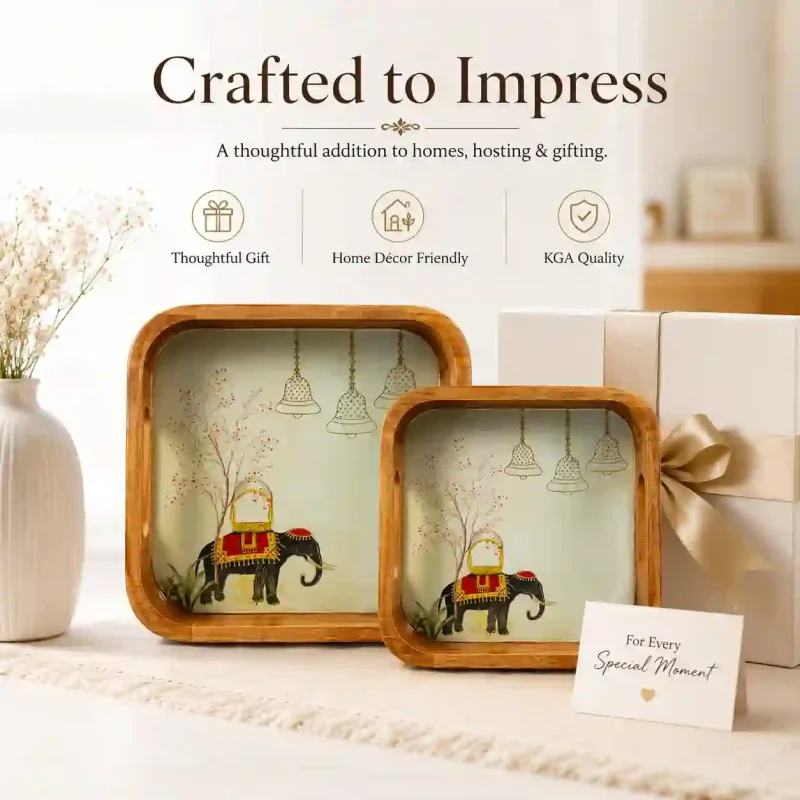 Pari Printed Serving 2 Pieces Tray - Stylish & Durable (Set of 1)
