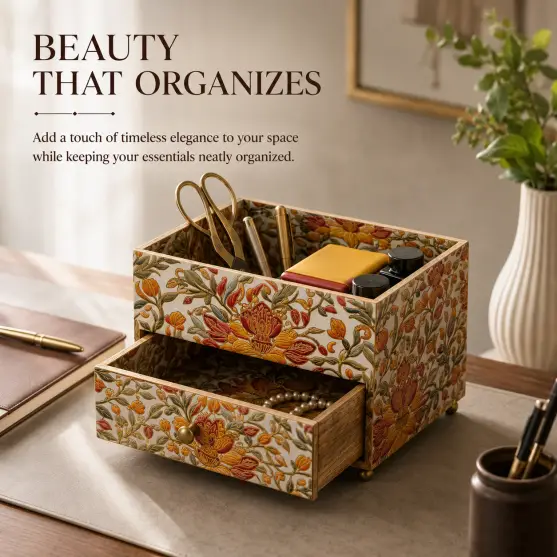 Floral Wooden Signature Organizer Drawer-Decor (Set of 1)