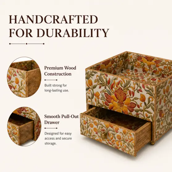 Floral Wooden Signature Organizer Drawer-Decor (Set of 1)