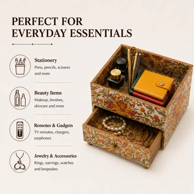 Floral Wooden Signature Organizer Drawer-Decor (Set of 1)