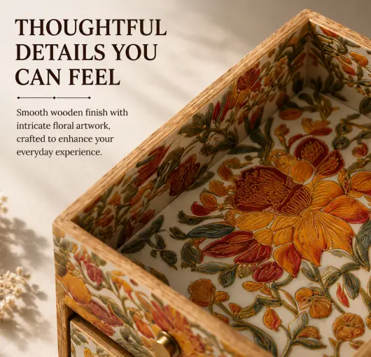 Floral Wooden Signature Organizer Drawer-Decor (Set of 1)