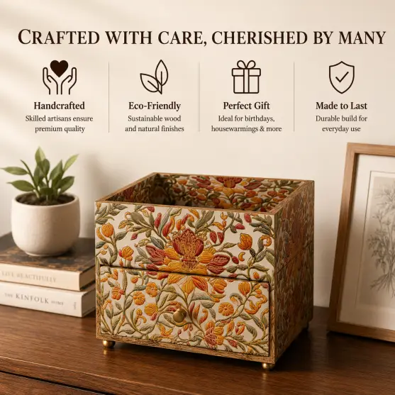 Floral Wooden Signature Organizer Drawer-Decor (Set of 1)
