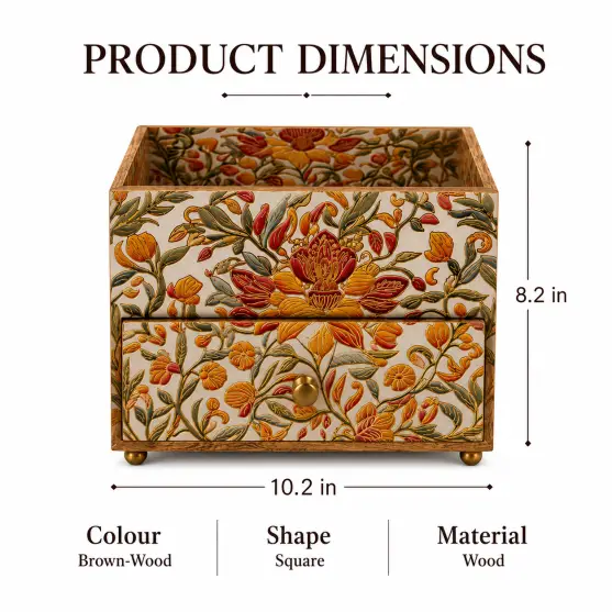 Floral Wooden Signature Organizer Drawer-Decor (Set of 1)