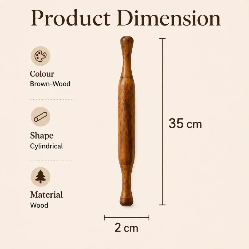 KGA Premium Wooden Belan | Belani Rolling Pin for Roti, Chapati, Paratha, Papad | Handmade Wood Belan for Kitchen | Set of 1