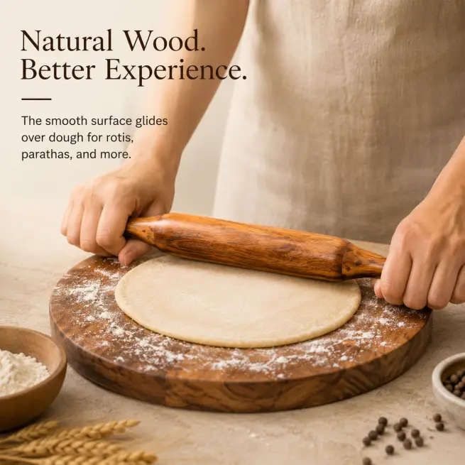 KGA Premium Wooden Belan | Belani Rolling Pin for Roti, Chapati, Paratha, Papad | Handmade Wood Belan for Kitchen | Set of 1