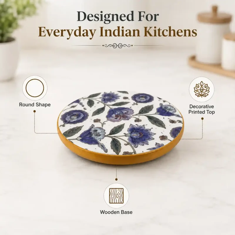Micka Printed Wooden Chakla-9 Inch Round (Set of 1)