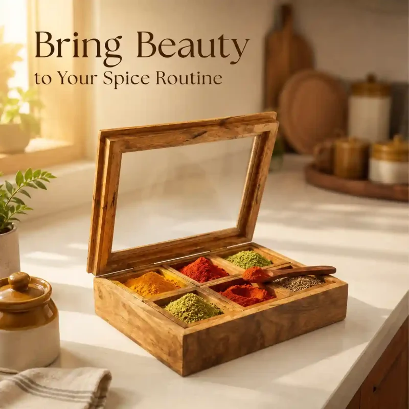 Perfect Wooden Masala Box 6 Compartments – Buy Premium Handcrafted Storage