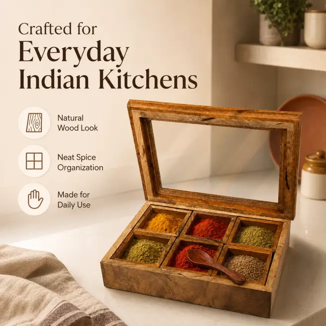 Perfect Wooden Masala Box 6 Compartments – Buy Premium Handcrafted Storage