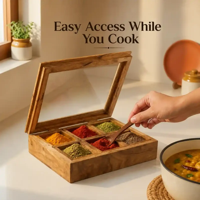 Perfect Wooden Masala Box 6 Compartments – Buy Premium Handcrafted Storage