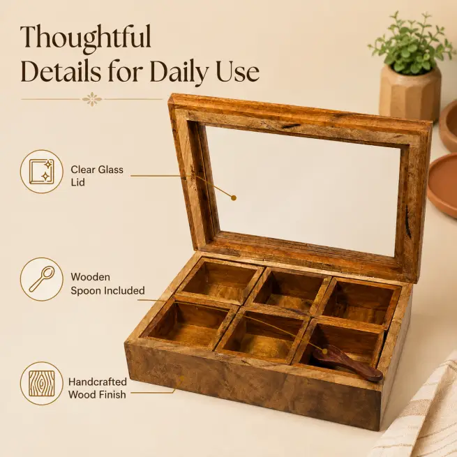 Perfect Wooden Masala Box 6 Compartments – Buy Premium Handcrafted Storage