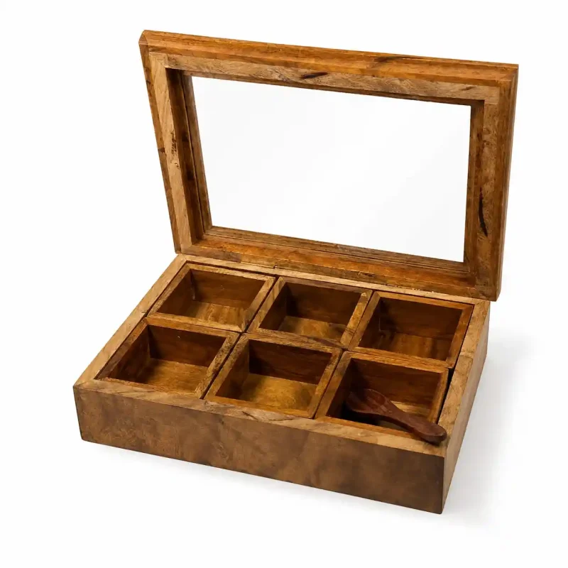 Perfect Wooden Masala Box 6 Compartments – Buy Premium Handcrafted Storage