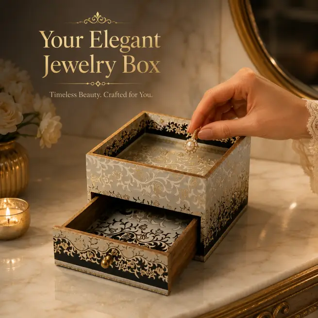 Royal Wooden Storage Box - Handcrafted Decor (Set of 1)