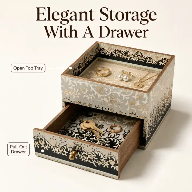 Royal Wooden Storage Box - Handcrafted Decor (Set of 1)