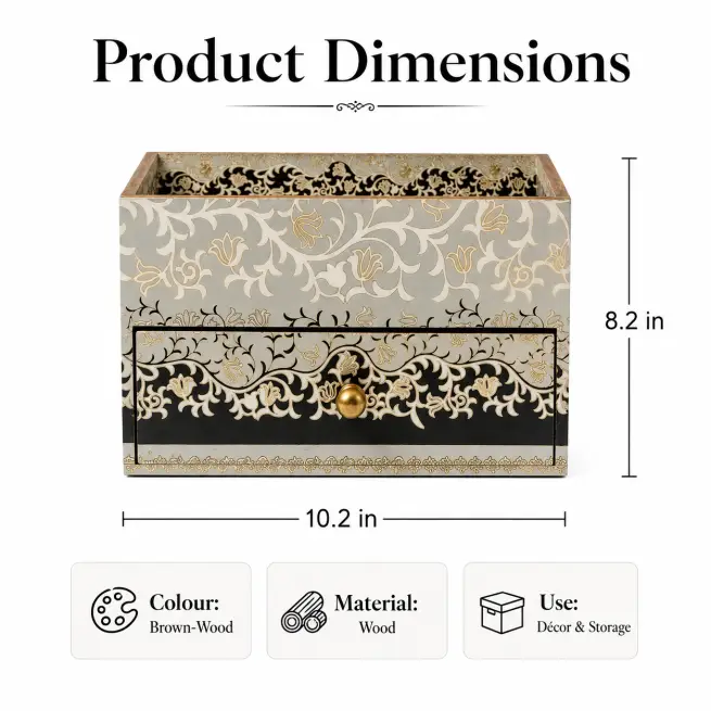 Royal Wooden Storage Box - Handcrafted Decor (Set of 1)