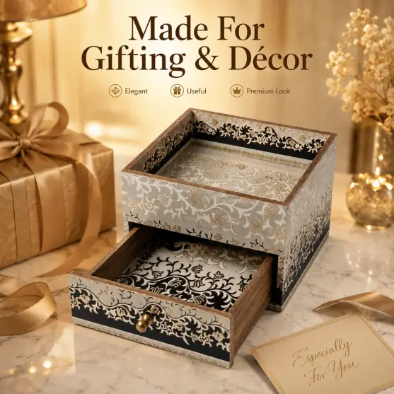Royal Wooden Storage Box - Handcrafted Decor (Set of 1)