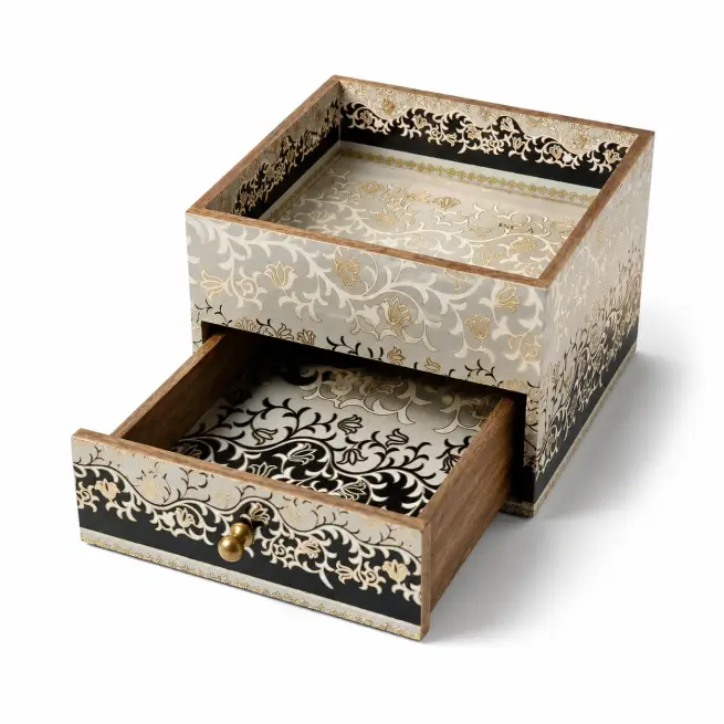 Royal Wooden Storage Box - Handcrafted Decor (Set of 1)