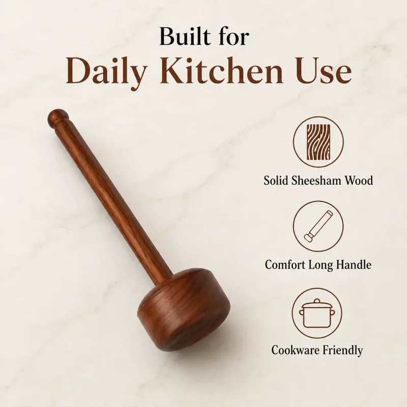 Sheesham Wood Dal Ghotna - Durable Kitchen Masher (Set of 1)