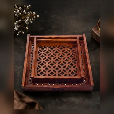 Levis Jaali Wooden Tray Set | 2-Piece Serving Trays