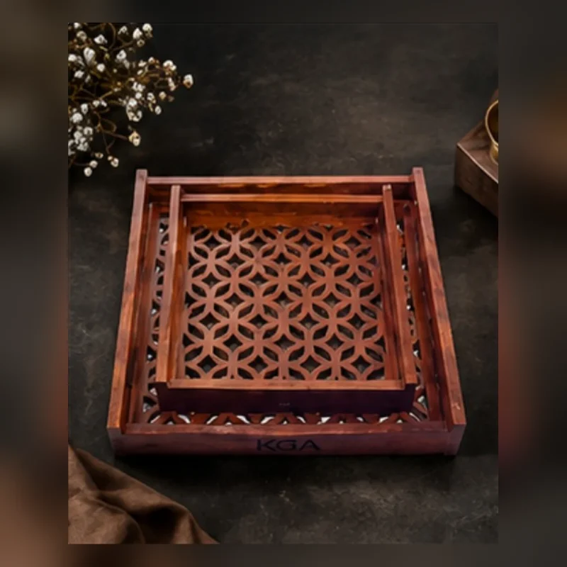 Levis Jaali Wooden Tray Set | 2-Piece Serving Trays