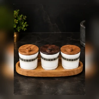 Boat Printed Candy Jar Set | 3 Jars with Tray