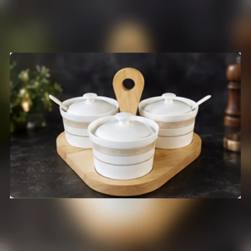 Elegant Orbit Printed Pickle Set | 3 Jars with Stand & Spoons