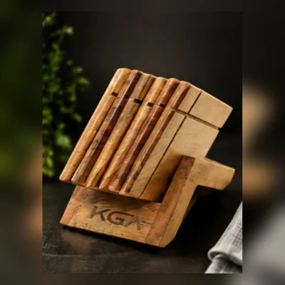 Wooden Saucer Set with Holder | Square & Round