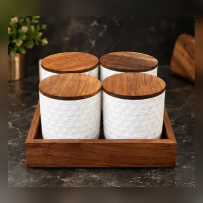 Squares Textured Candy Jar Set | 4 Jars with Tray