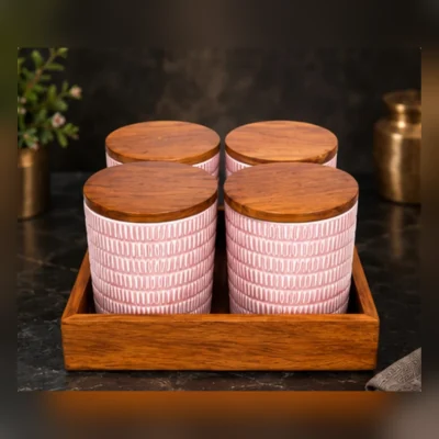 Platinum Candy Jar Set | 4 Textured Jars with Tray