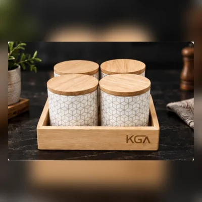 Imperio Printed Candy Jar Set | 4 Jars with Tray