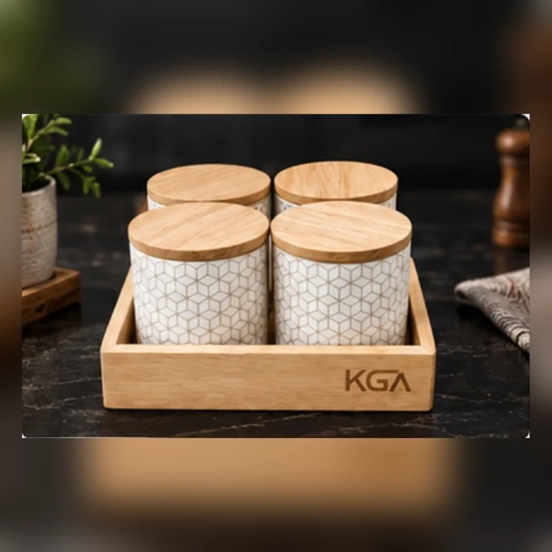 Imperio Printed Candy Jar Set | 4 Jars with Tray