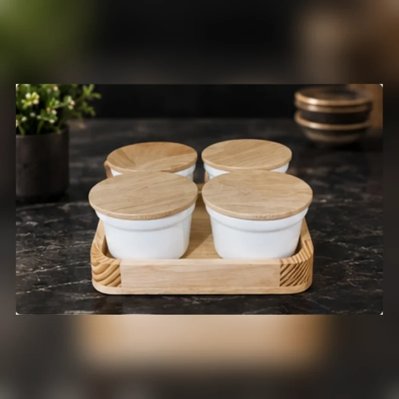 Oppo Plain Candy Jar Set | 4 Jars with Tray