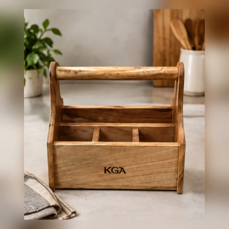 Wooden Kitchen Organiser Caddy | With Carry Handle