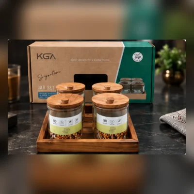 Imperio Glass Candy Jar Set | 4 Glass Jars with Tray