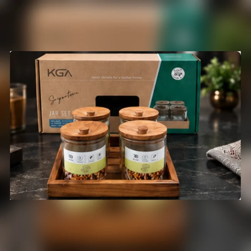 Imperio Glass Candy Jar Set | 4 Glass Jars with Tray