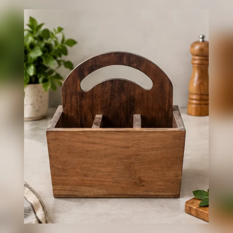 Wooden Kitchen Organiser | Cutlery & Napkin Caddy