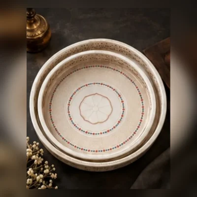 Round Decorative Serving Tray Set | 2-Piece