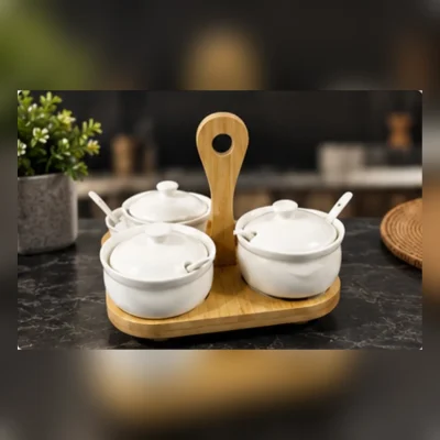 Traditional Revolving Pickle Handi Set | 3 Handis with Lids & Spoons