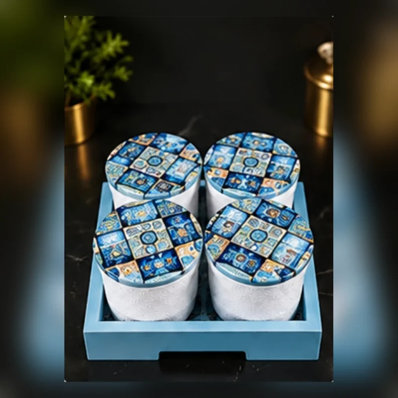 Orchid Candy Jar Set | 4 Printed Jars with Tray