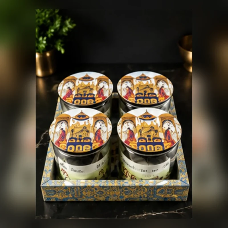 Sanskriti Glass Candy Jar Set | 4 Jars with Tray