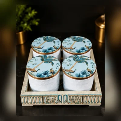 Sanskriti Ceramic Candy Jar Set | 4 Jars with Tray