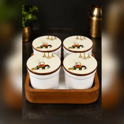 Aura Deluxe Candy Jar Set | 4 Printed Jars with Tray